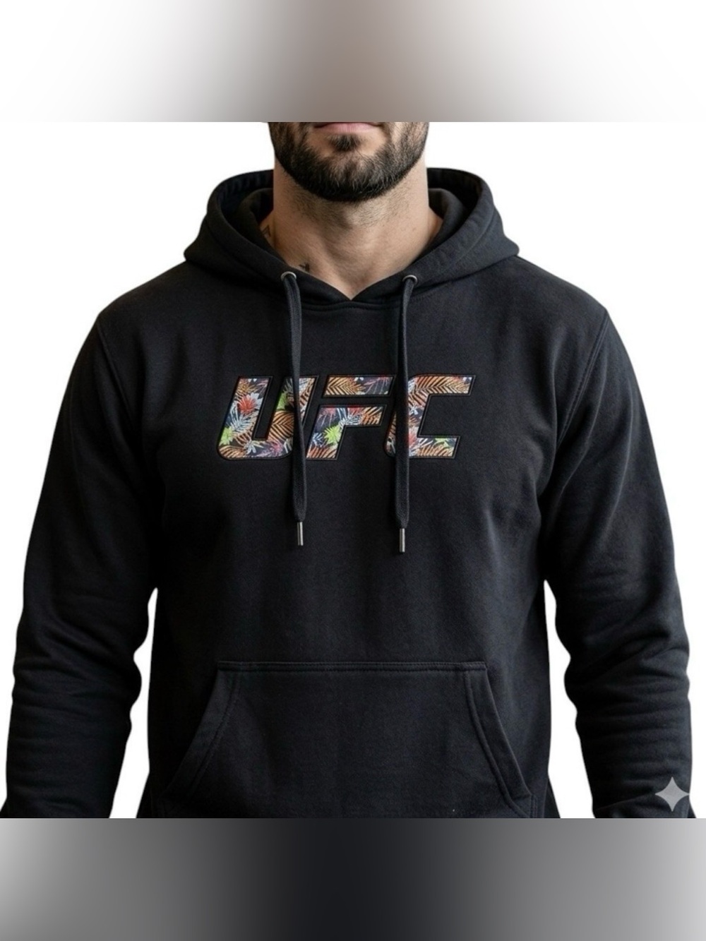 UFC Unrivaled by Venum DUSTIN POIRIER Hoodie sz M Black Tropical Decal Cotton